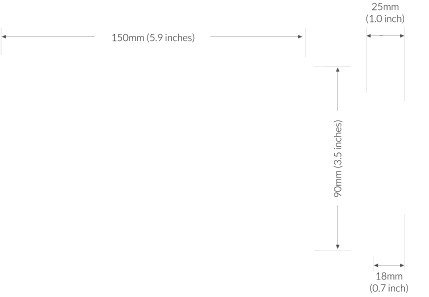 150mm (5.9 inches) 90mm (3.5 inches) 18mm (0.7 inch) 25mm (1.0 inch)